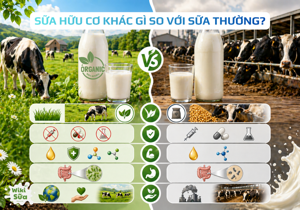 Sữa hữu cơ vượt trội hơn sữa thường nhờ độ an toàn cao và giá trị dinh dưỡng tự nhiên.