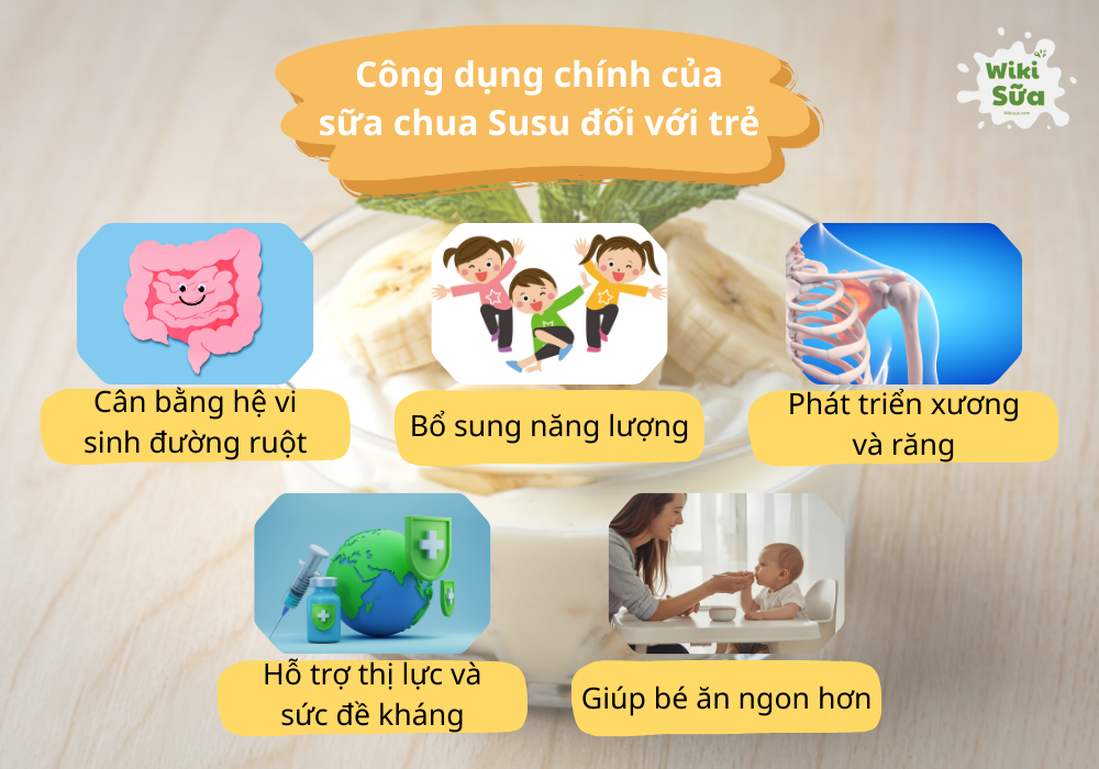 Công dụng chính của sữa chua Susu đối với trẻ 