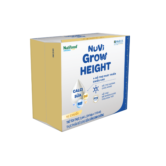 Thùng 24 hộp Sữa bột pha sẵn Nuvi Grow Height Vị Chuối hộp 110ml
