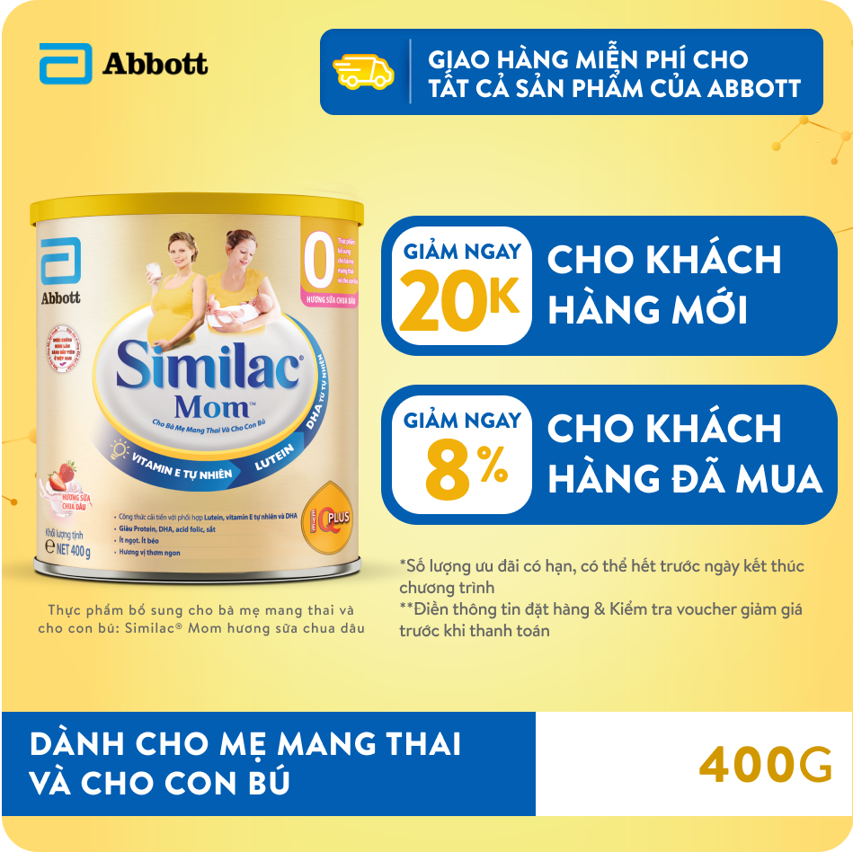 Sữa Similac® Mom hương sữa chua dâu 400g cho mẹ mang thai và cho con bú