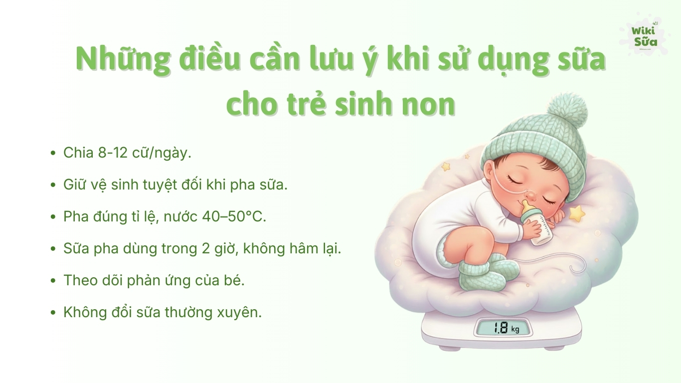 Những điều cần lưu ý khi sử dụng sữa cho trẻ sinh non