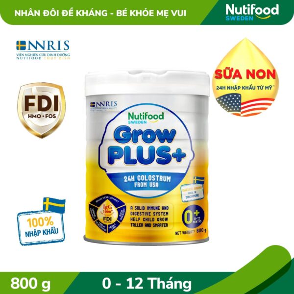 Sữa bột Nutifood GrowPLUS+ Sữa Non Vàng 1+ lon 800g (trên 1 tuổi).
