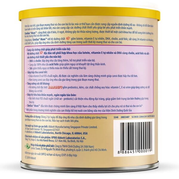 Sữa Similac® Mom hương vani 400g cho phụ nữ mang thai và cho con bú.