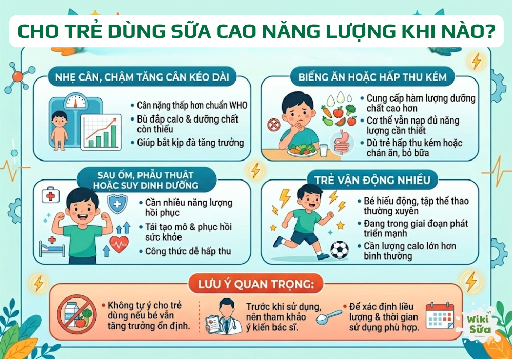 thời điểm cho trẻ dùng sữa cao năng lượng