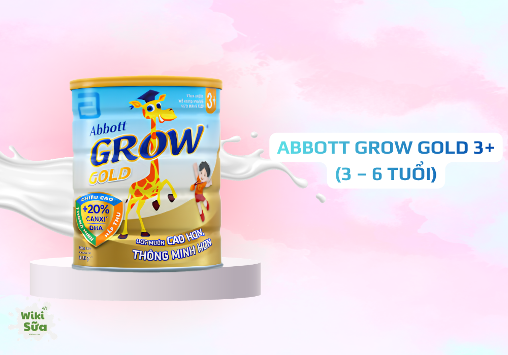 Abbott Grow Gold 3+ – tăng cường Canxi, DHA và khoáng chất, hỗ trợ chiều cao và ghi nhớ cho trẻ 3–6 tuổi.