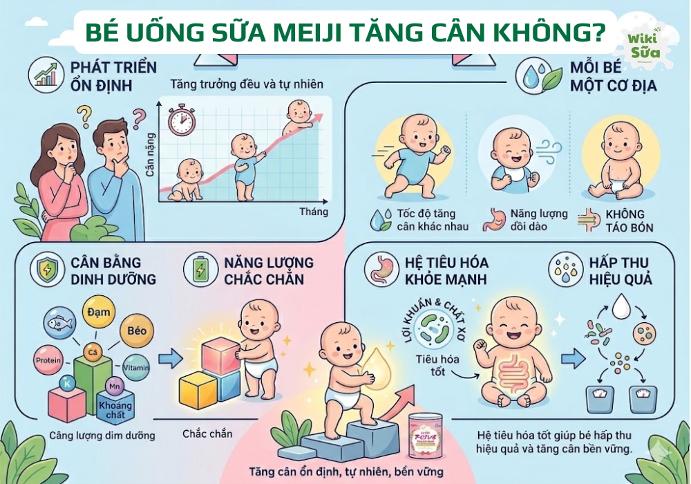 tìm hiểu bé uống sữa meiji tăng cân không