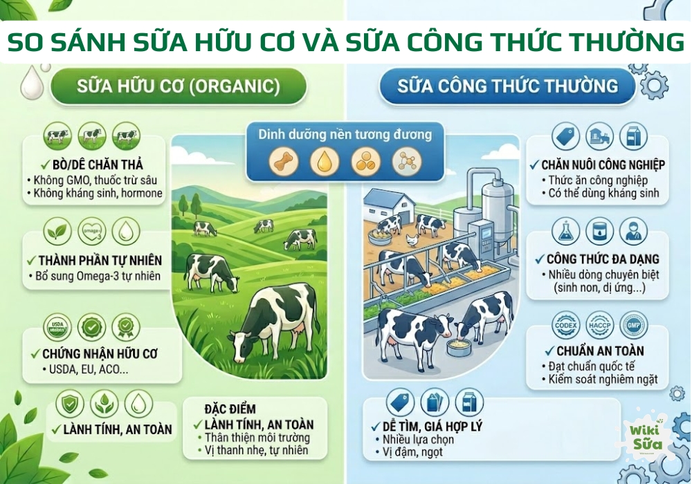 so sánh sữa hữu cơ và sữa công thức thường
