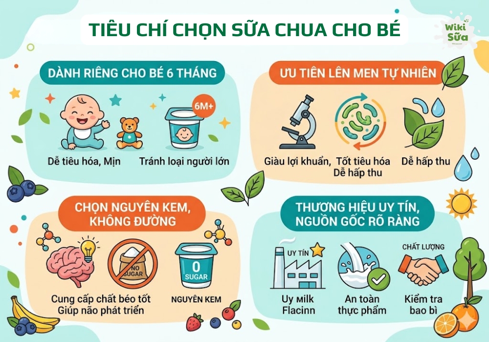 tiêu chí chọn sữa chua cho bé 6 tháng