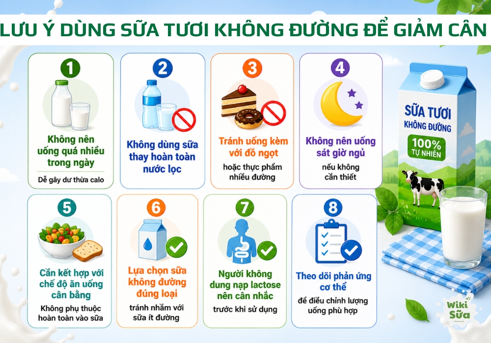 lưu ý khi dùng sữa tươi không đường giảm cân